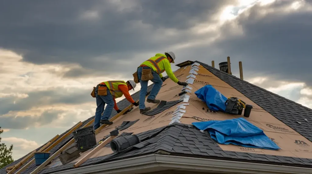 Roofers on the job
